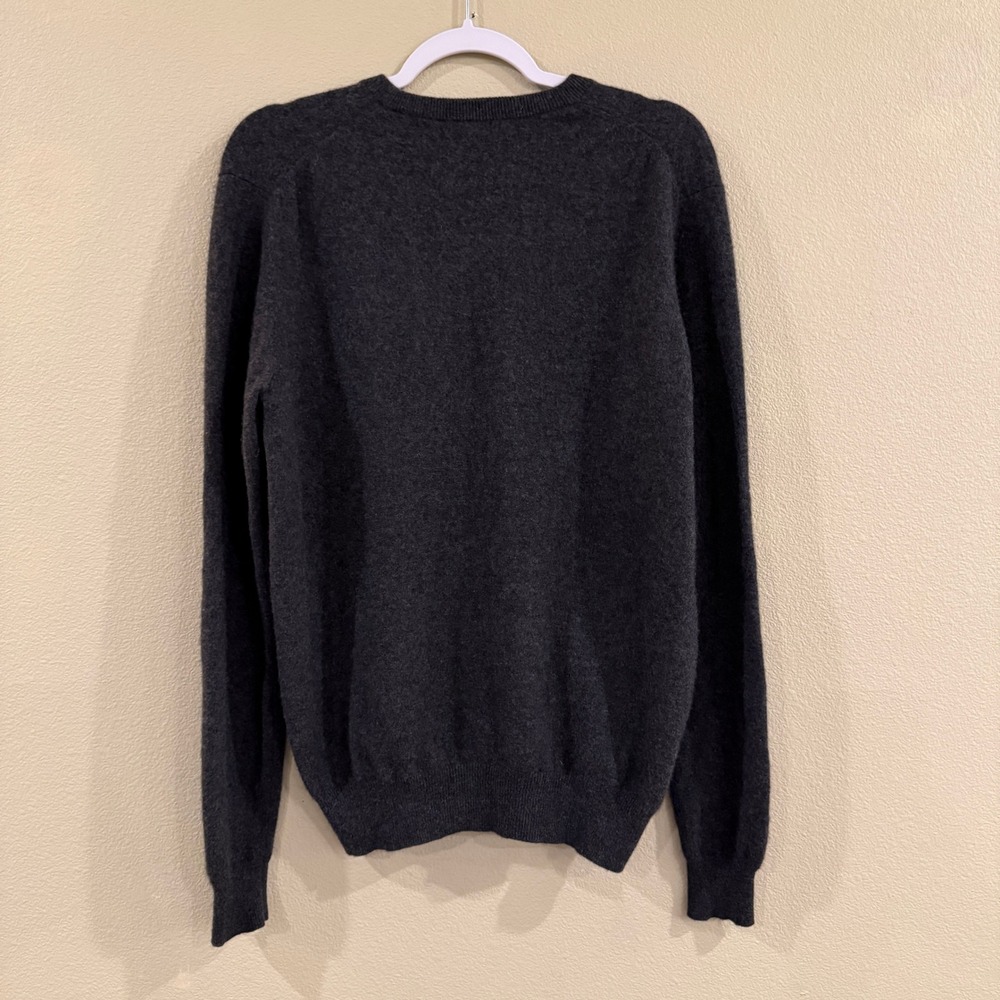 Neiman Marcus V-Neck Virgin Cashmere  Sweater Womens Medium Charcoal Gray Luxury